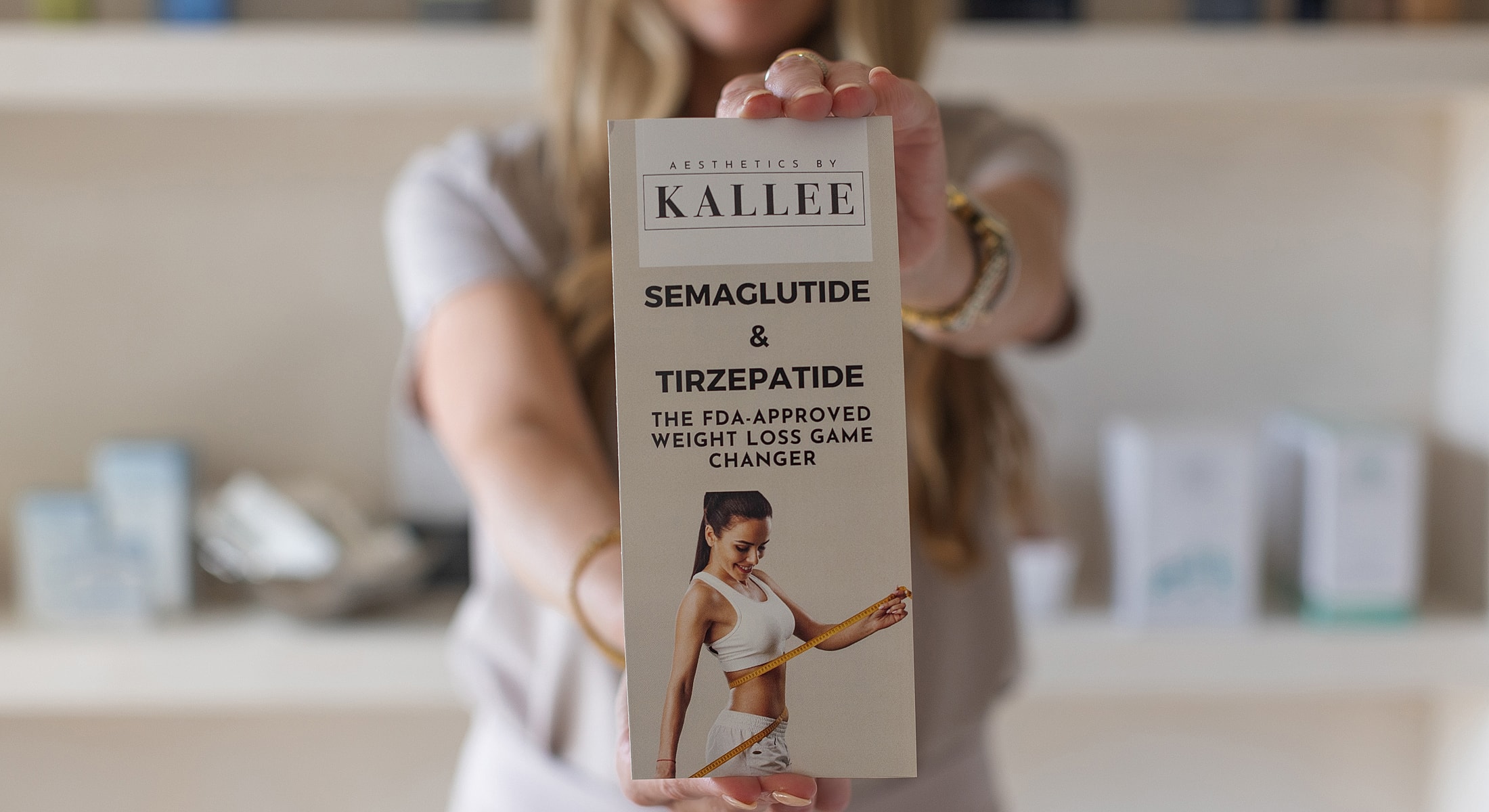 Weight loss product display with model illustration.